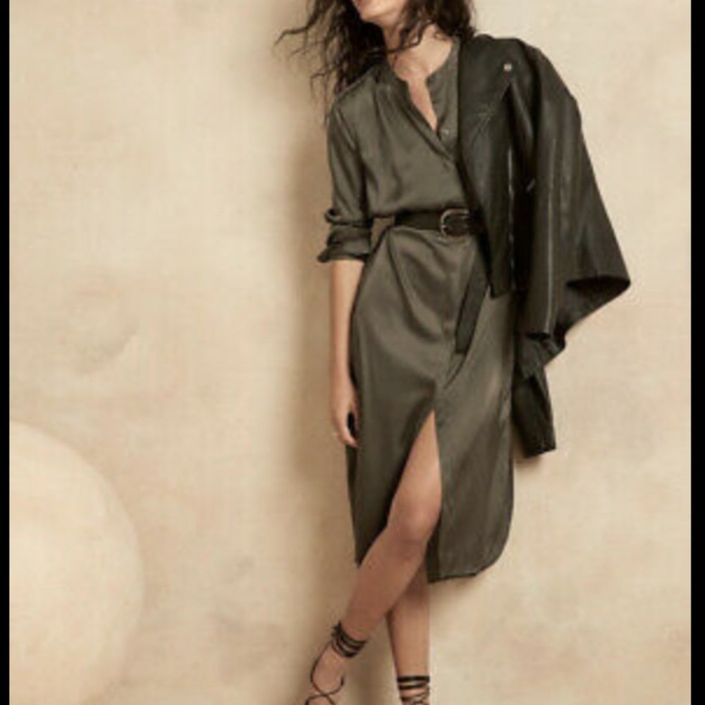 Satin Button-Down Shirtdress